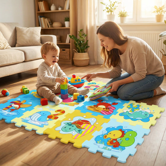 8-Piece Educational Interlocking Baby Play Mat with Animals and Numbers - Tampa Home & Garden Store