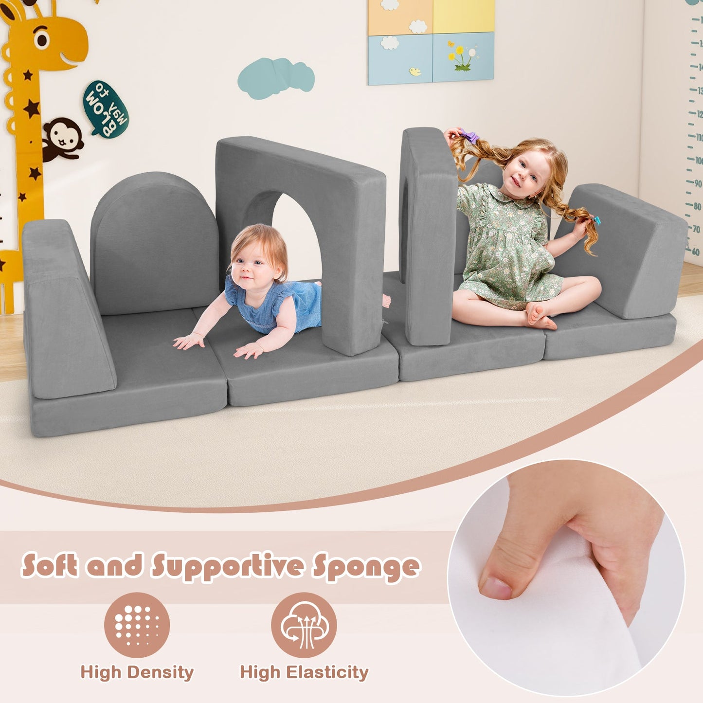 8-Piece Modular Kids Play Couch in gray suede fabric by DirectDeals for flexible play on Tampa Home & Garden Store
