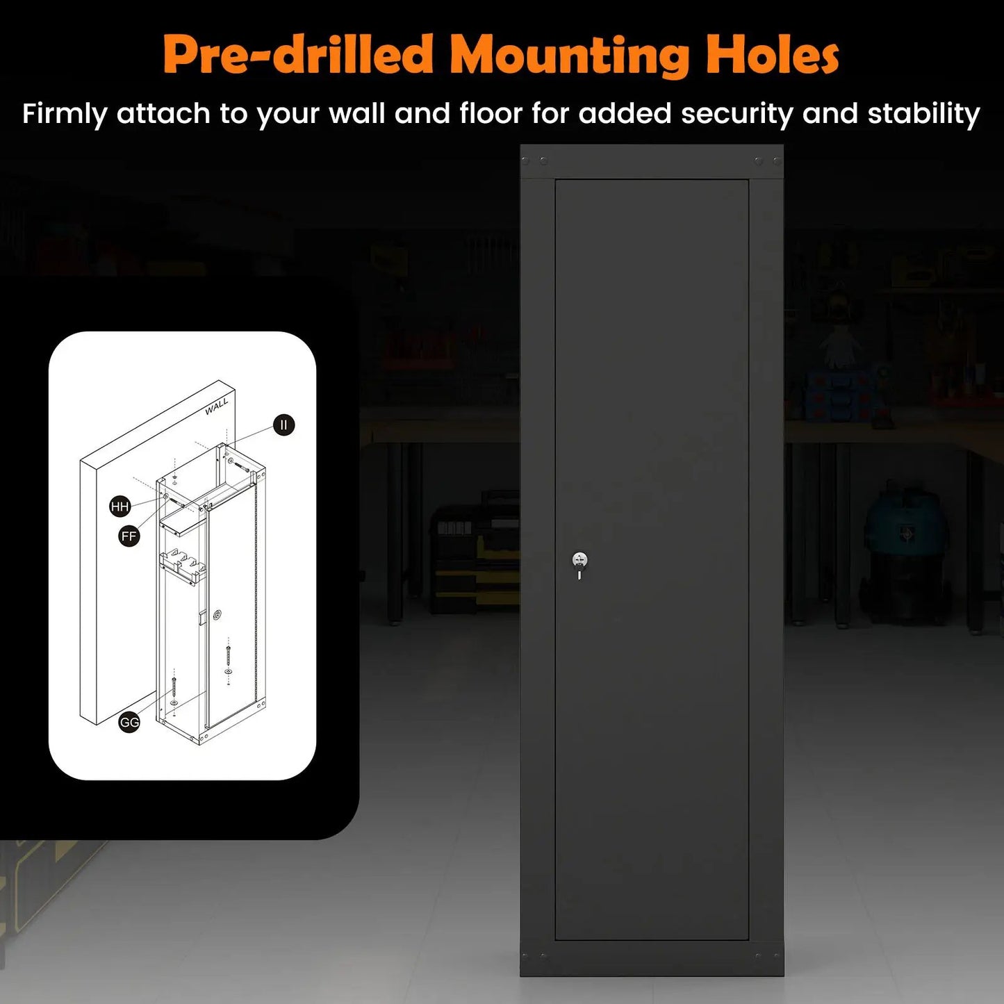 Large 8 Rifle Safe Gun Cabinet with Storage Shelf in dark gray by DirectDeals on Tampa Home & Garden Store
