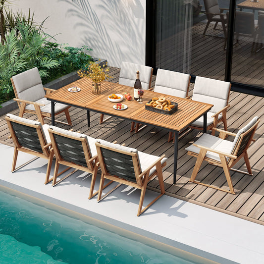 79 Inch Acacia Wood Outdoor Dining Table for 8 with 1.9 Inch Umbrella Hole - Tampa Home & Garden Store