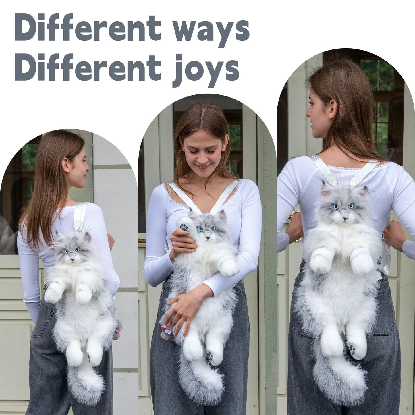 Maine Coon Cat Backpack Realistic Daypack by Chongker Creative with white fluffy cat plush on Tampa Home & Garden Store