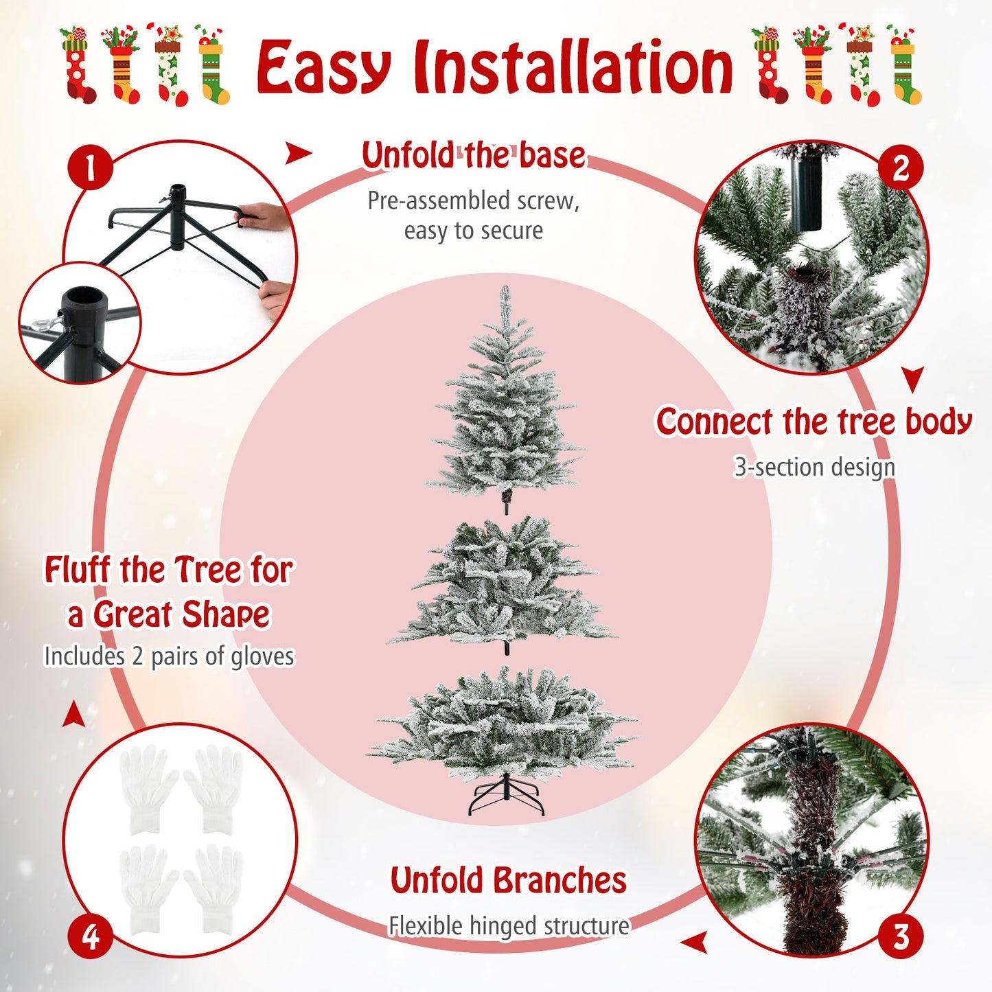 6 Feet Snow Flocked Christmas Tree with Cool White LED Lights, 3-section design DirectDeals on Tampa Home & Garden Store