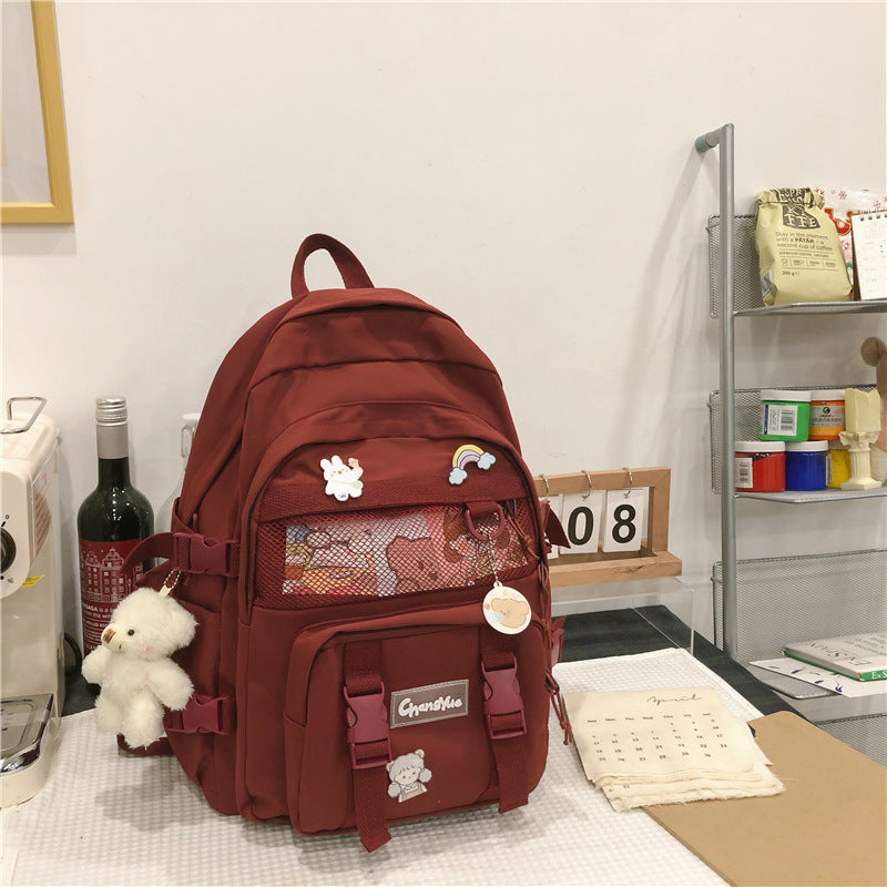 Elegant female backpack Stevvex red for teens and women with patches and laptop sleeve on Tampa Home & Garden Store
