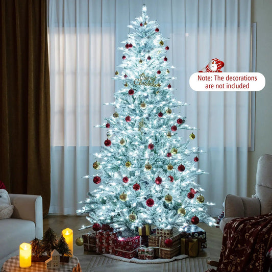 Snow Flocked Christmas Tree with Cool White LEDs, 8 ft tall, artificial DirectDeals tree on Tampa Home & Garden Store