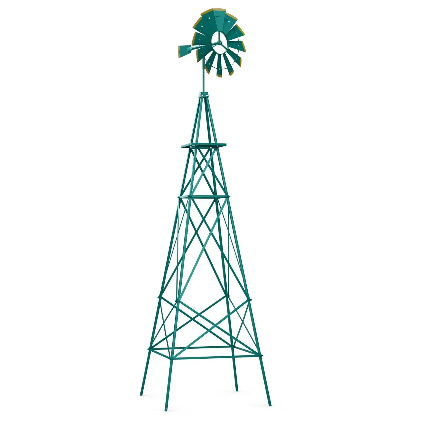 8 Feet Metal Windmill garden decor teal green wind wheel on lattice tower DirectDeals on Tampa Home & Garden Store
