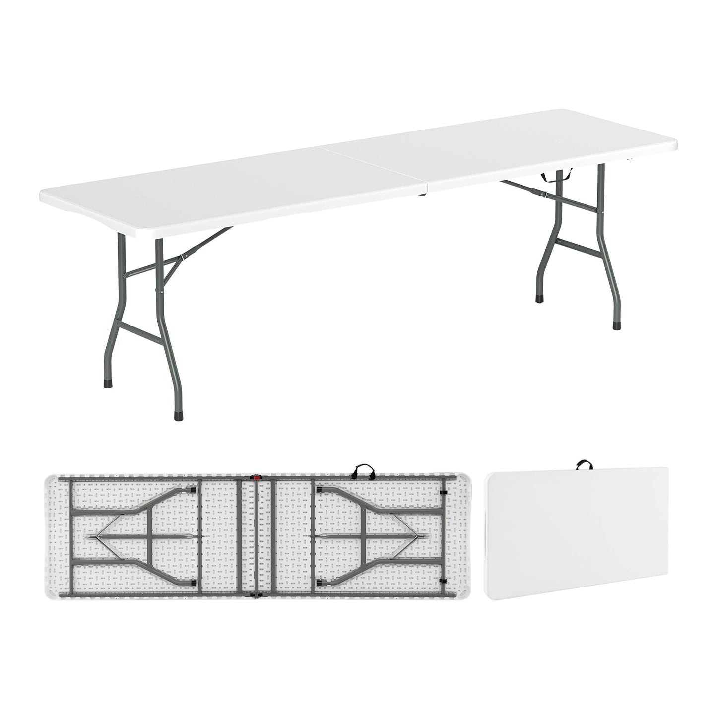 8 ft Portable Folding Table 350 LBS Fold-in-Half Table with HDPE Tabletop - Tampa Home & Garden Store