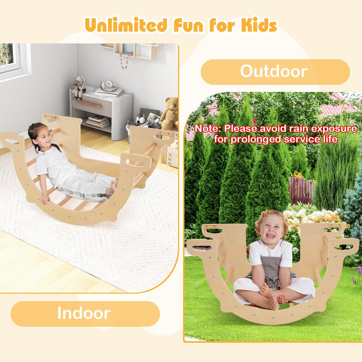 Wooden 8-in-1 Climbing Arch Sensory Table for Kids indoor with storage bin and child on arch on Tampa Home & Garden Store