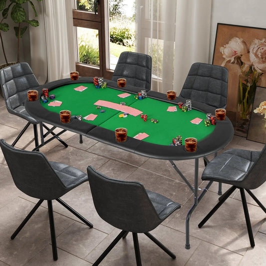 8-Player Texas Holdem Foldable Poker Table with green felt and cup holders DirectDeals flip table on Tampa Home & Garden Store