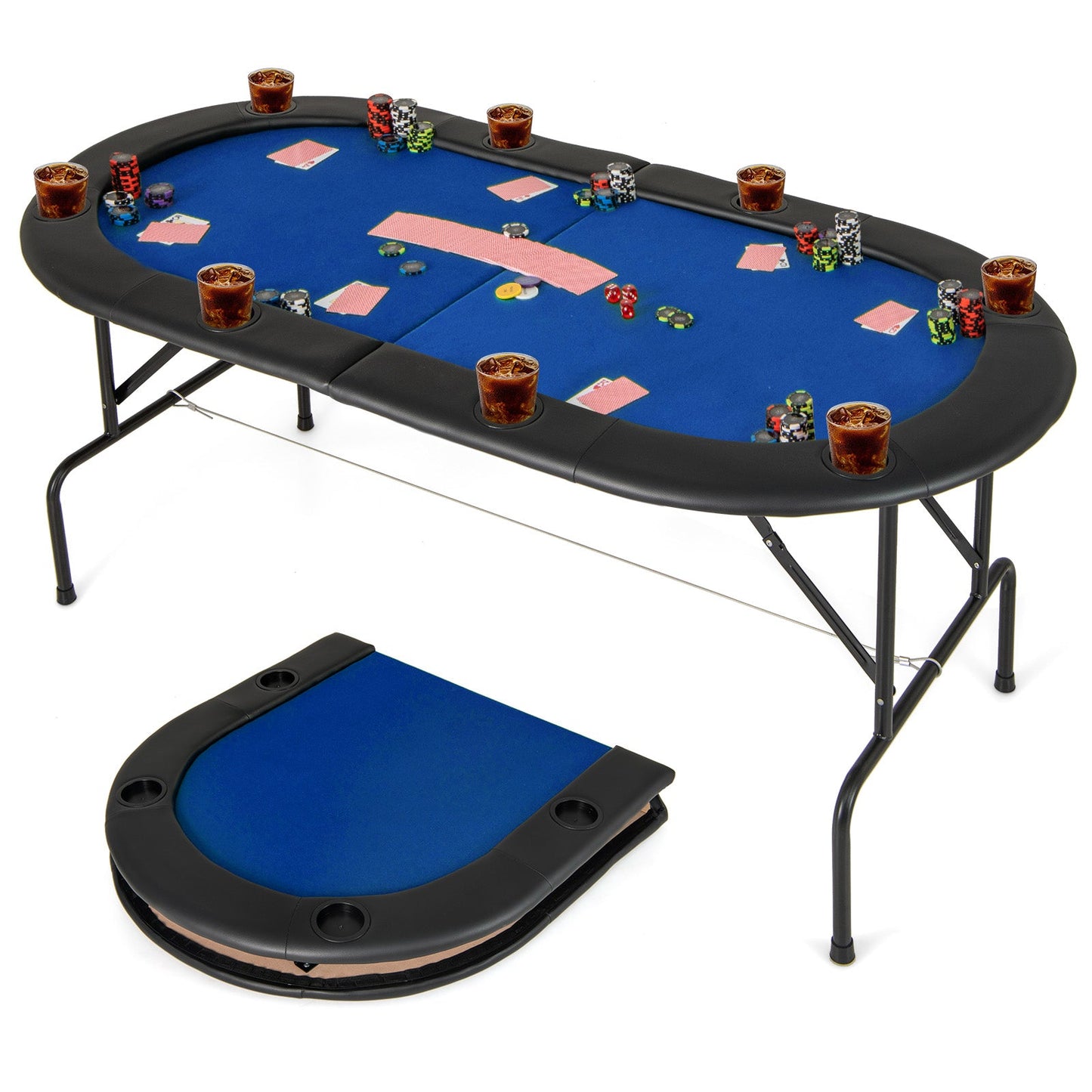8 Players Texas Holdem Foldable Poker Table-Green