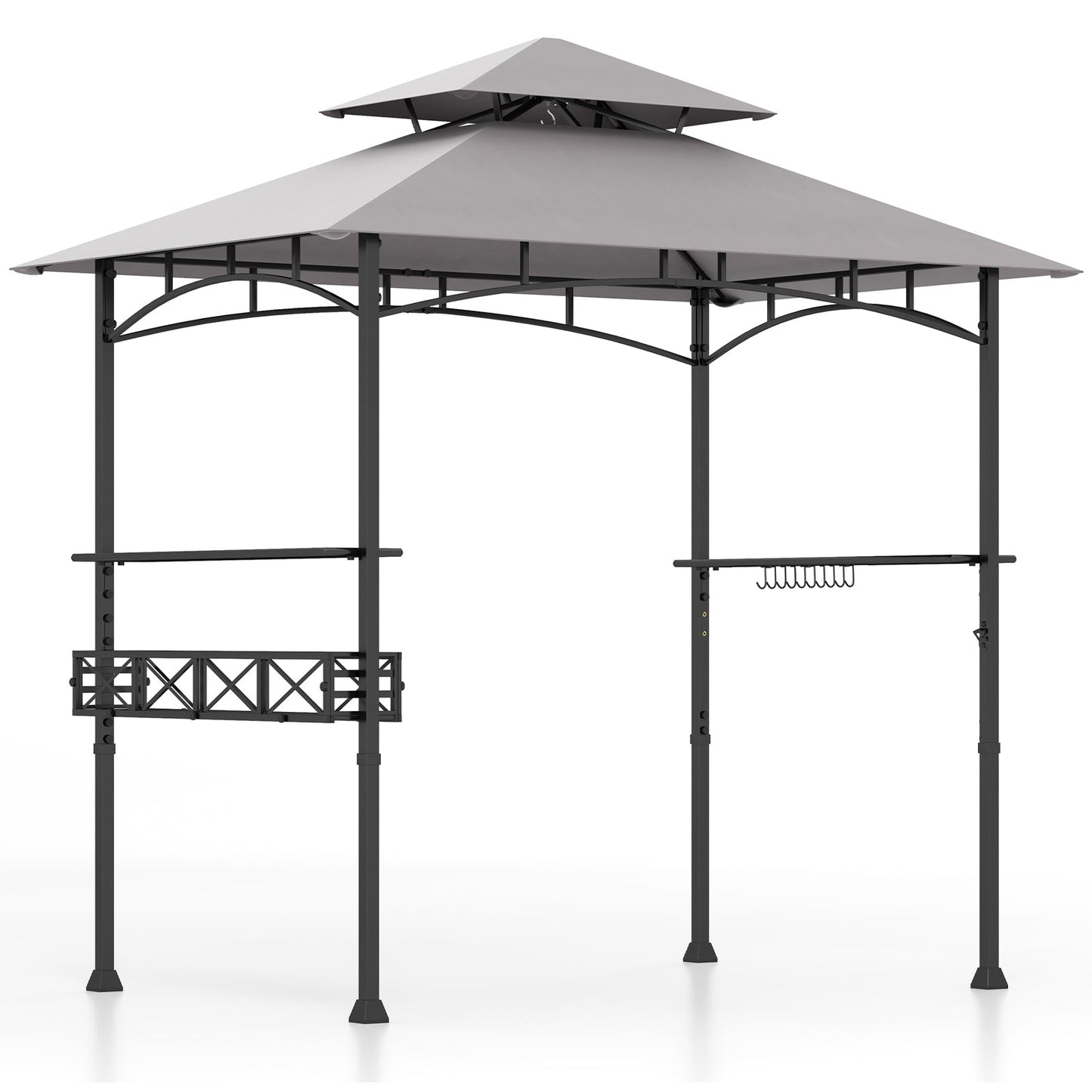 8 x 5 Feet Outdoor Grill Gazebo with 2 Side Shelves and 10 Hooks-Beige