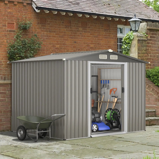 8 x 6 Feet Galvanized Steel Storage Shed for Garden Yard-Gray - Tampa Home & Garden Store