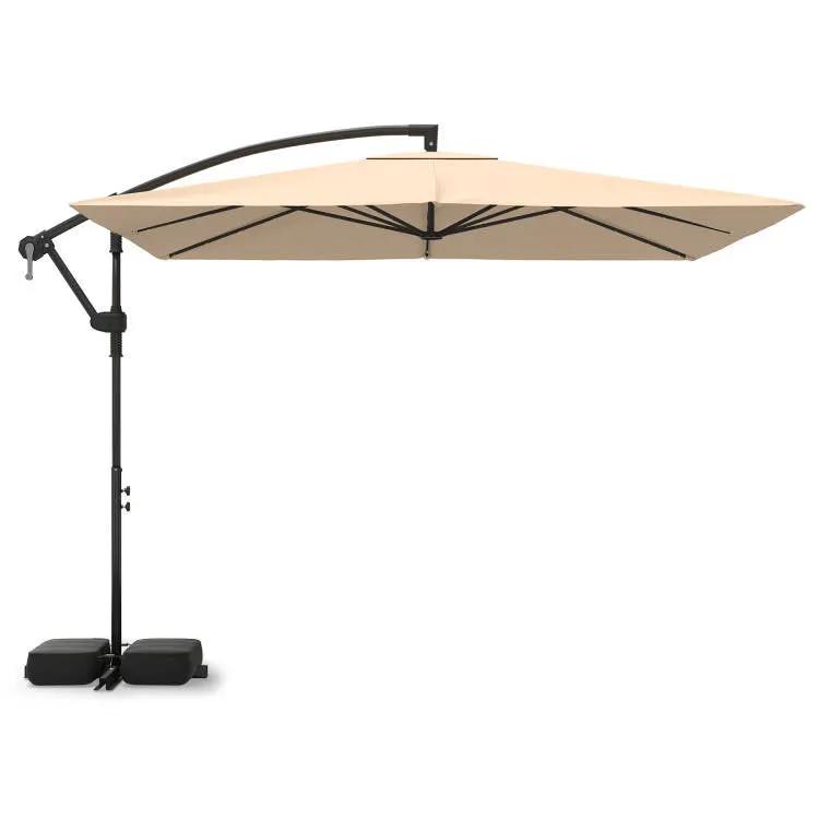 Parasol excentré rectangulaire de terrasse de 8 pi x 8 pi avec LED solaires et rotation à 360°