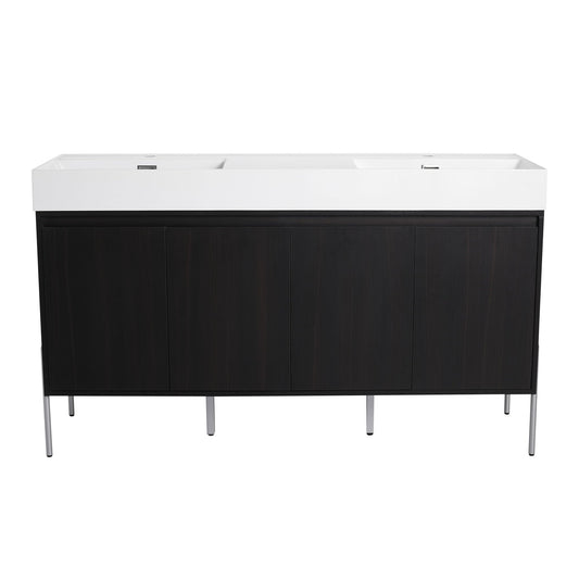 Freestanding Vanity with Resin Sink by HouseOfZazla, white countertop, black storage cabinet on Tampa Home & Garden Store