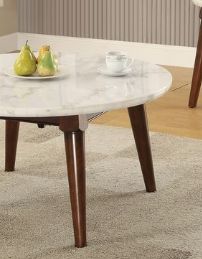 Gasha Round Coffee Table with White Marble Top and Walnut Legs on Tampa Home & Garden Store