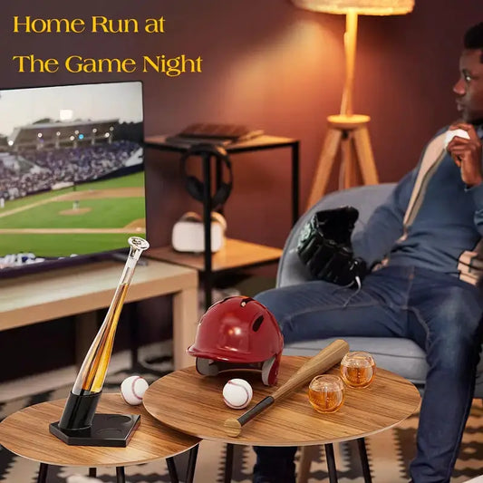 Home Run Baseball Decanter Set with Glasses bat-shaped decanter by The Whiskey Ball table on Tampa Home & Garden Store