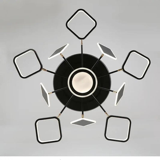 Nordic ceiling fans with LED light remote control, black hub with eight square LED panels on Tampa Home & Garden Store