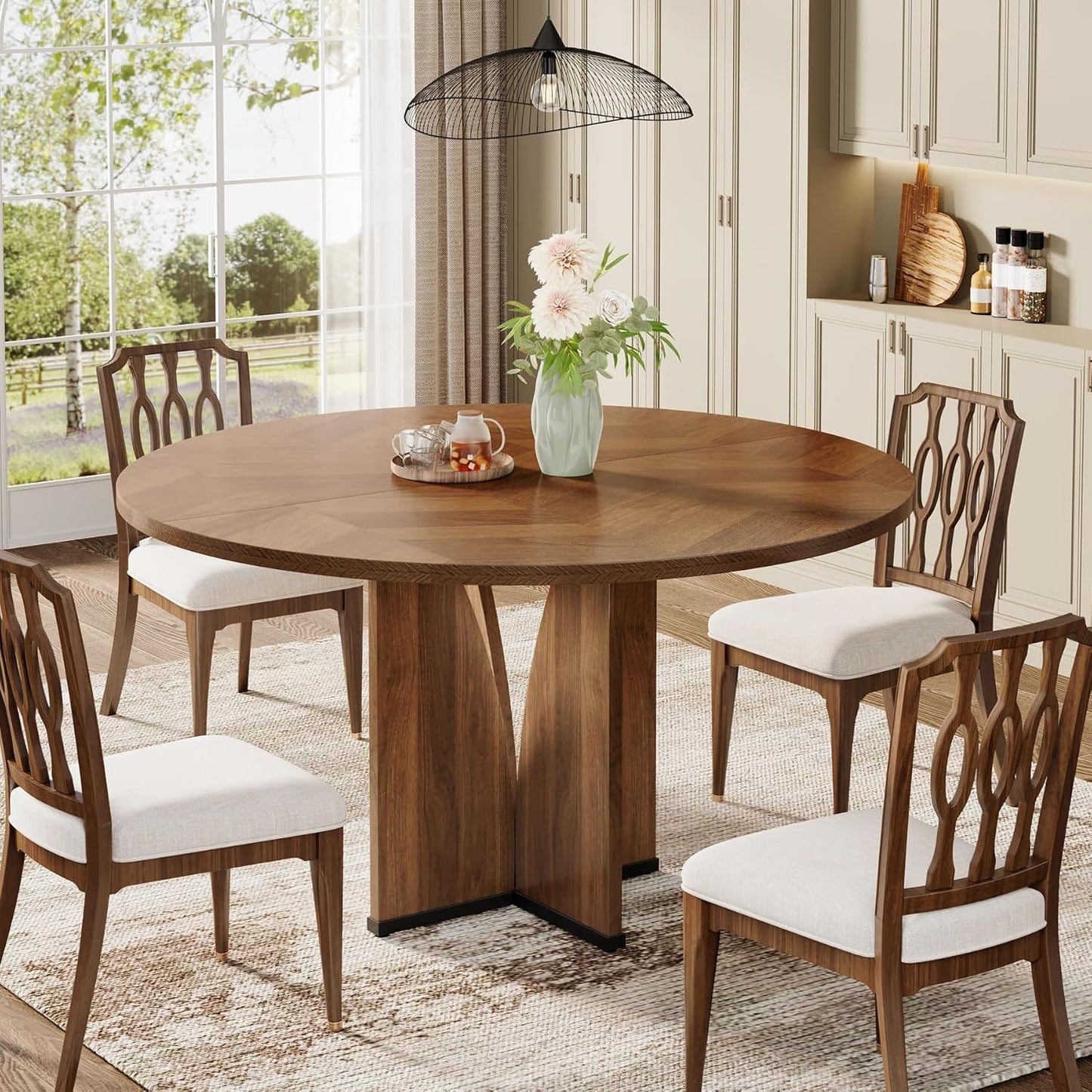 Round dining table for 4 in rustic brown wood with HouseOfZazla on Tampa Home Garden Store on Tampa Home & Garden Store