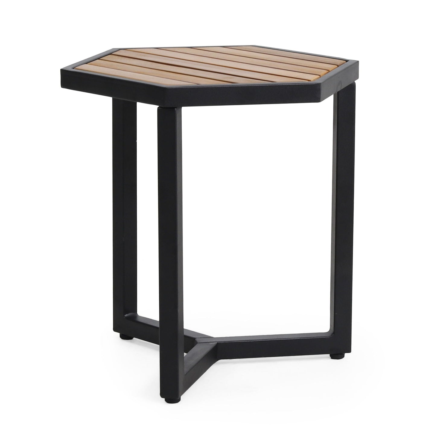 Outdoor Acacia Wood Side Table and Iron Base