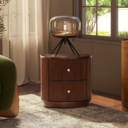 Valentine 2 Drawer Storage Side Table in dark wood with vertical grooved panels on Tampa Home & Garden Store