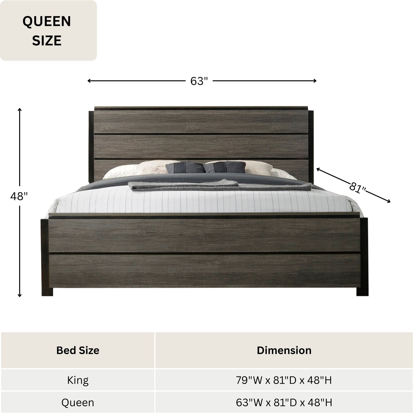 Ioana Contemporary Wood Panel Bed by HouseOfZazla, wood headboard, queen size 63W x 81D x 48H on Tampa Home & Garden Store
