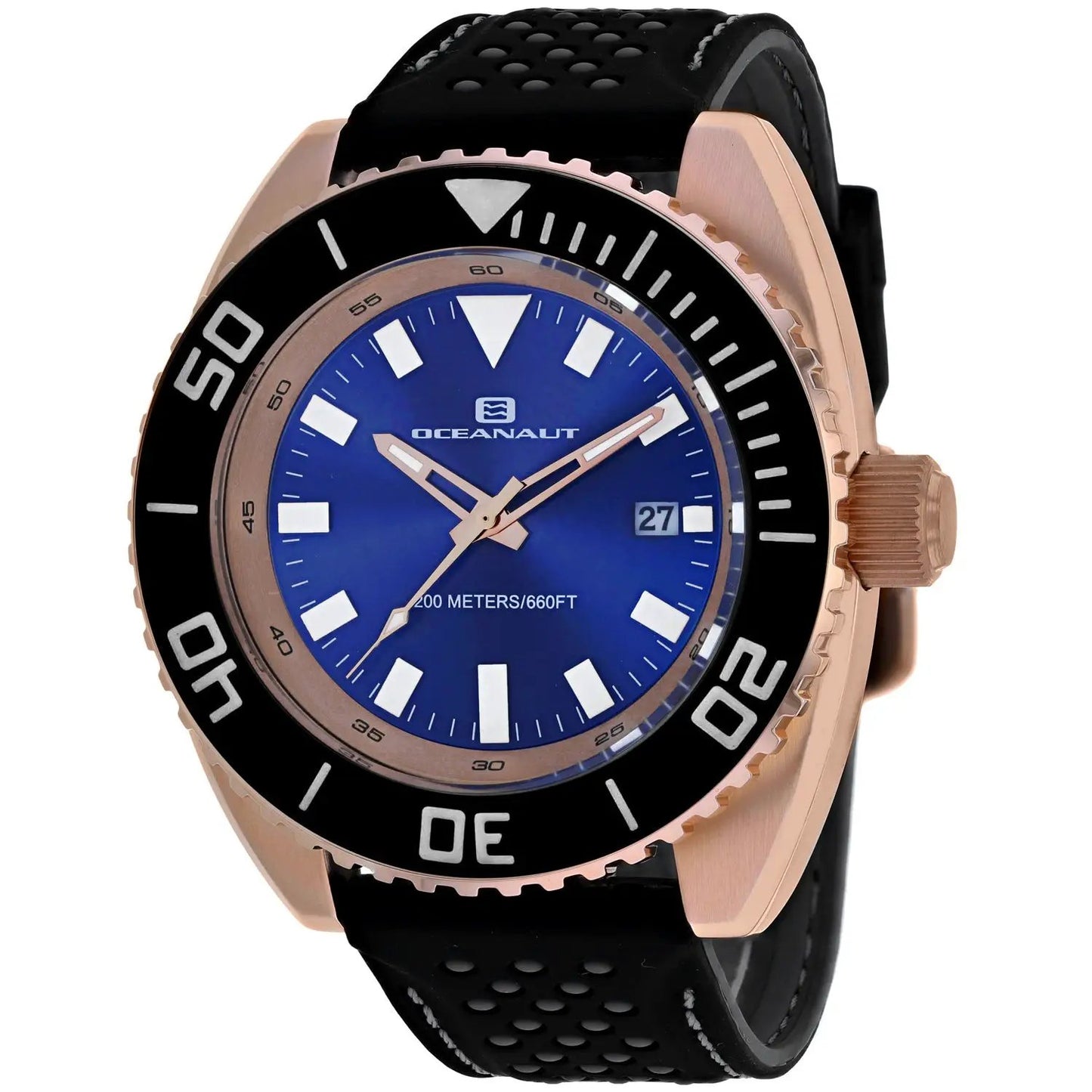 Oceanaut Submersion men's quartz watch with blue dial rose gold case black bezel on Tampa Home & Garden Store