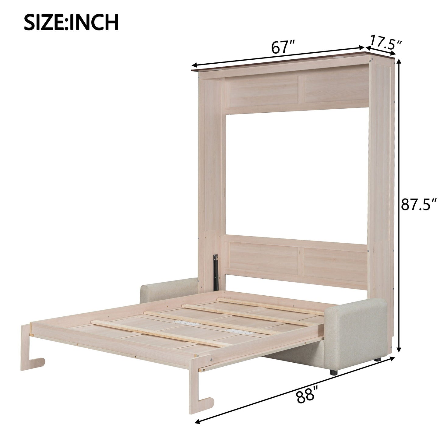 Queen Size Murphy Bed and Sofa with Led Beige
