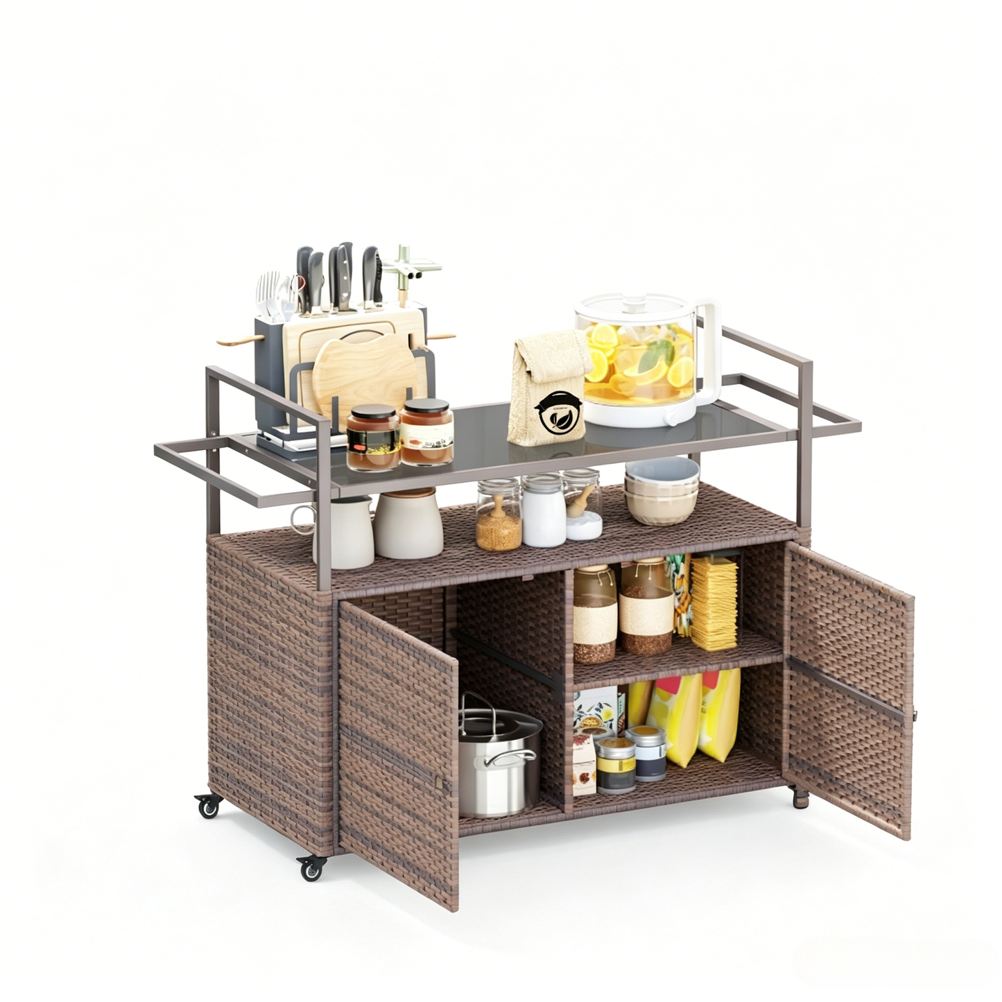 Portable Rattan Cart for Patio and Garden Use