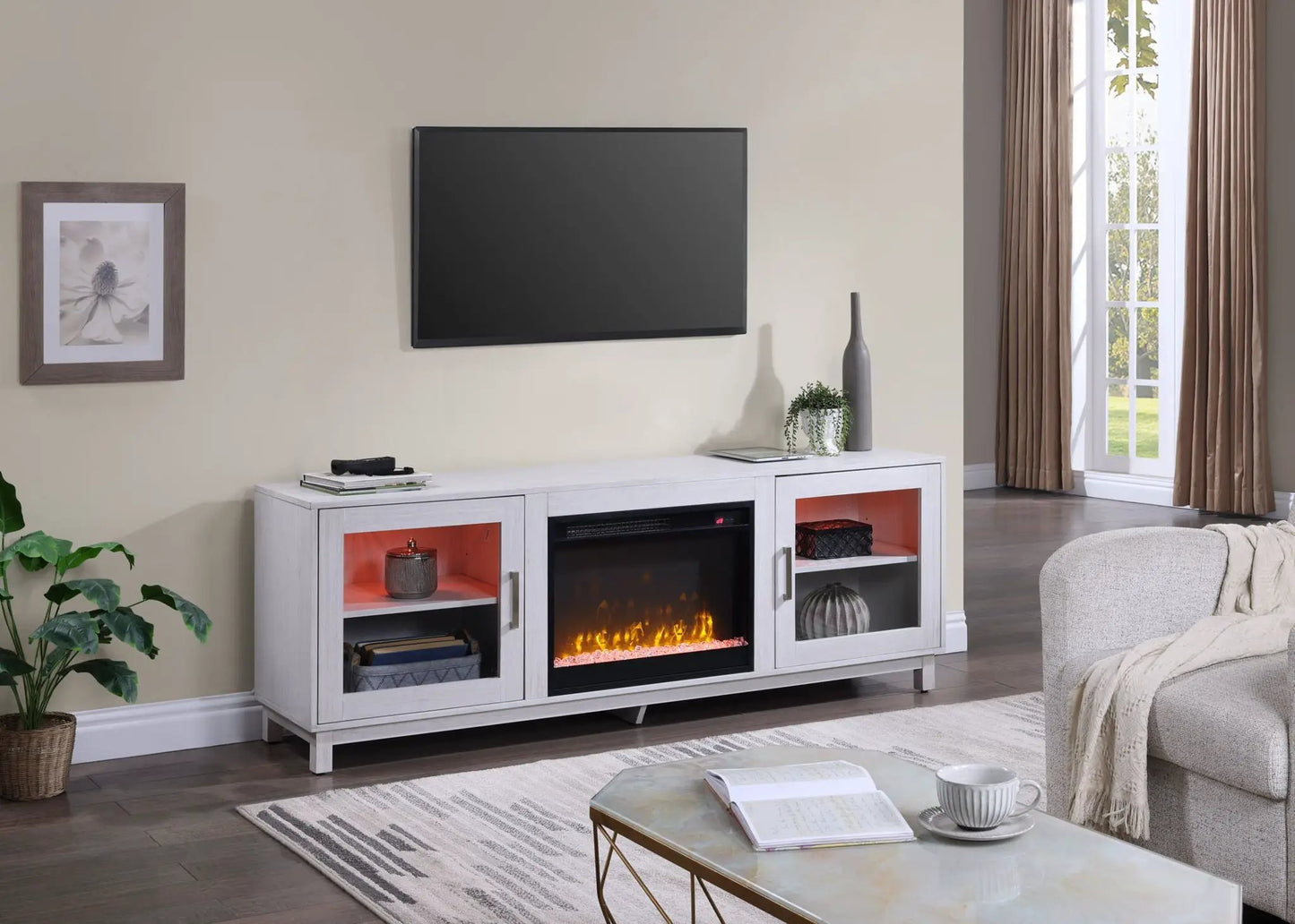 Summit TV Console with Fireplace White Walnut