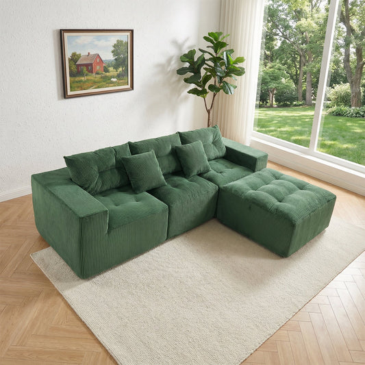 101-inch L-shaped modular compression sofa by HouseOfZazla in forest green corduroy, sectional on Tampa Home & Garden Store