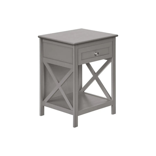 Accent End Table, 2-Tier storage drawer, gray finish, X-frame sides, Unique Piece Furniture on Tampa Home & Garden Store