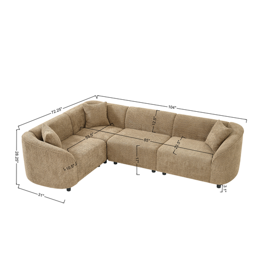 104-inch L-shaped curved camel sectional sofa in contemporary style by HouseOfZazla on Tampa Home & Garden Store