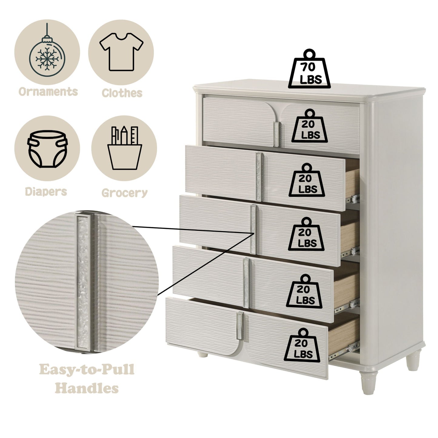 Laveda Chest in White by HouseOfZazla, accent chest with ribbed drawer fronts on Tampa Home & Garden Store