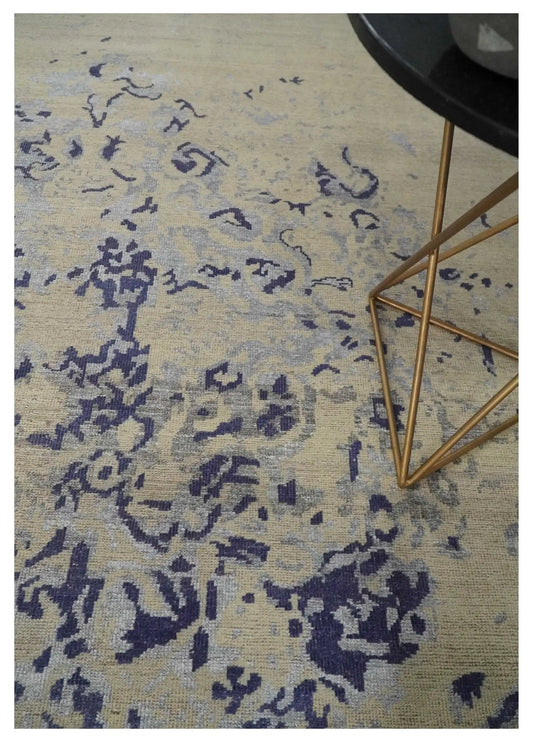 8x10 hand knotted wool area rug beige with blue abstract pattern on Tampa Home & Garden Store