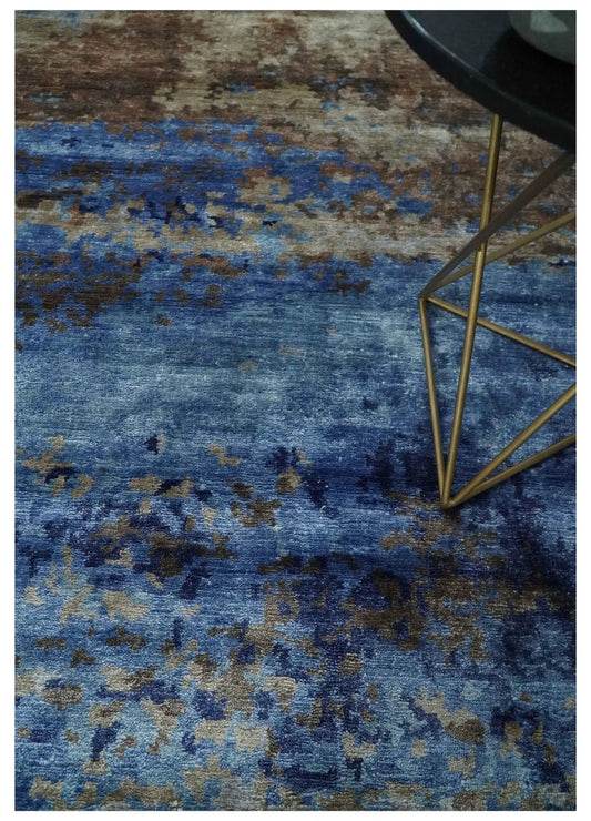 8x10 Hand Knotted Wool Area Rug blue beige brown with abstract pattern on Tampa Home & Garden Store