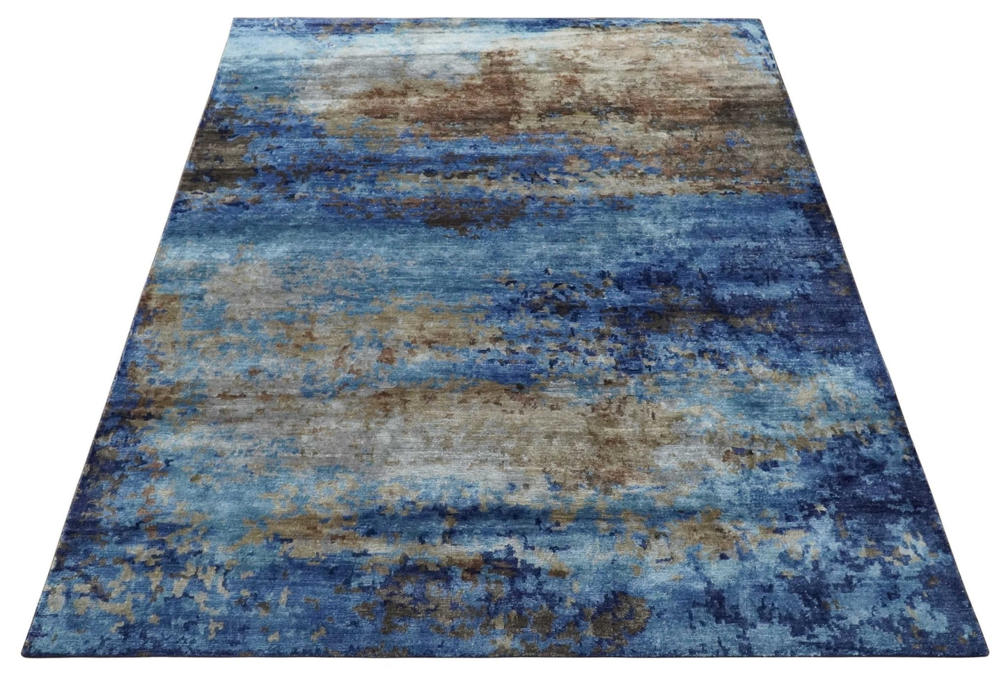 8x10 Blue, Beige and Brown Modern Abstract Hand Knotted wool and bamboo Silk Area Rug - Tampa Home & Garden Store