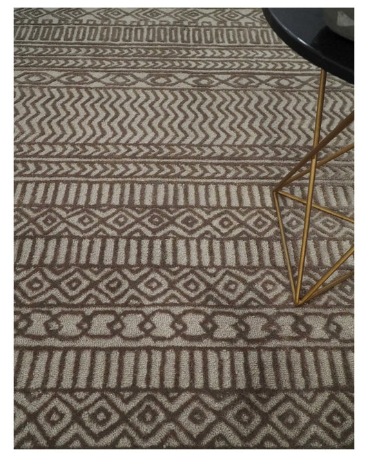 8x10 Hand Tufted Ivory and Bronze Stripes Rug with geometric border pattern on Tampa Home & Garden Store
