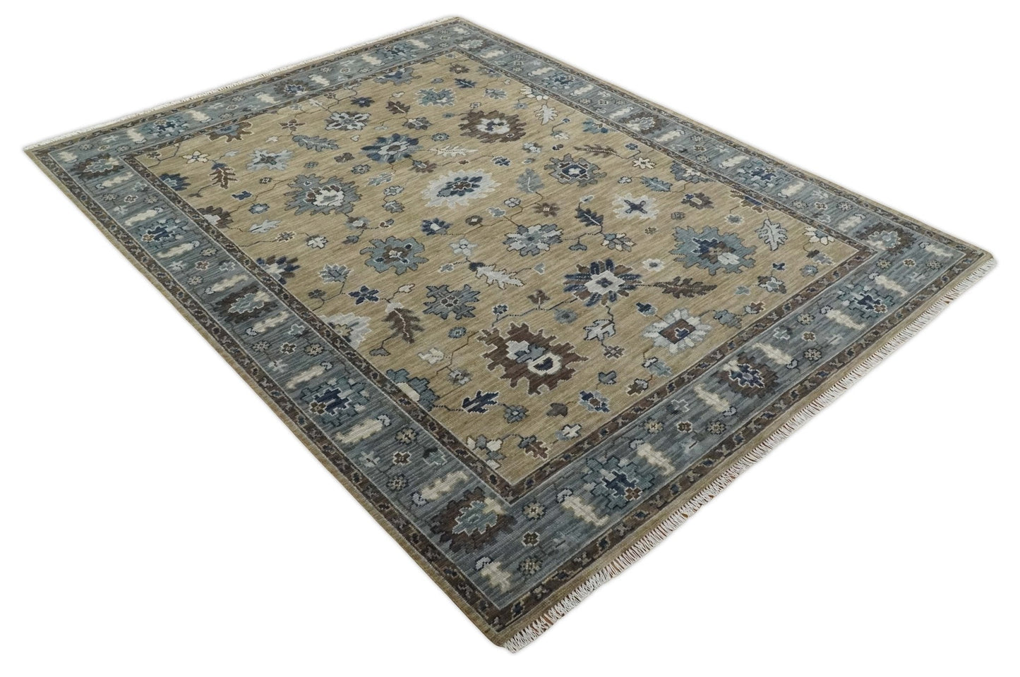 8x10 Traditional Beige and Gray Antique Style Floral Hand knotted Wool Area Rug - Tampa Home & Garden Store