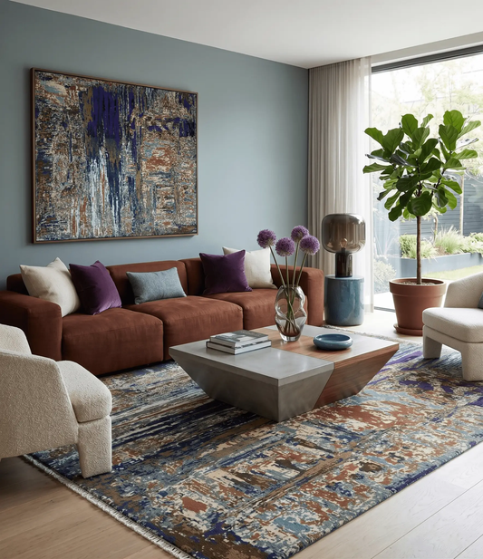 8x10 The Rug Decor modern hand-knotted wool and bamboo silk area rug multicolor abstract on Tampa Home & Garden Store