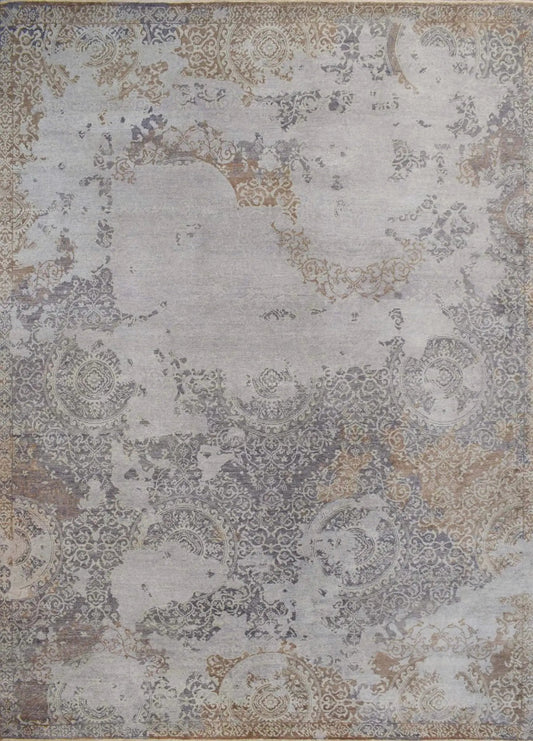 8x10 Hand-Knotted Wool and Viscose Area Rug in muted gray beige tones The Rug Decor on Tampa Home & Garden Store