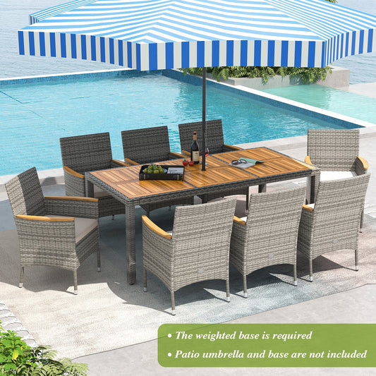 9 Pieces Patio PE Wicker Dining Set for Deck Garden and Yard-White - Tampa Home & Garden Store