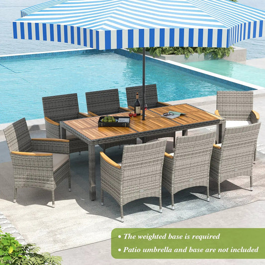 9 Pieces Patio PE Wicker Dining Set for Deck Garden and Yard-White - Tampa Home & Garden Store