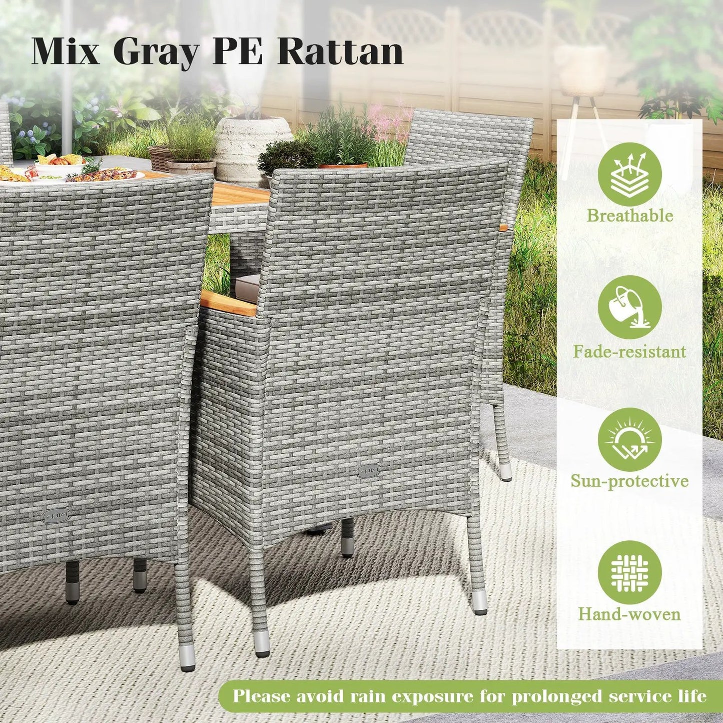 9-Piece PE Wicker Patio Dining Set gray with wood-toned tabletop for deck DirectDeals on Tampa Home & Garden Store