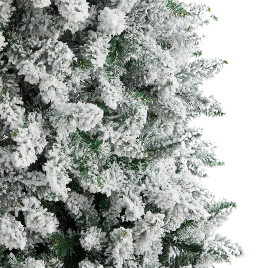 9 ft Slim Flocked Montreal Fir Christmas Tree with snowy branches Nearly Natural on Tampa Home & Garden Store