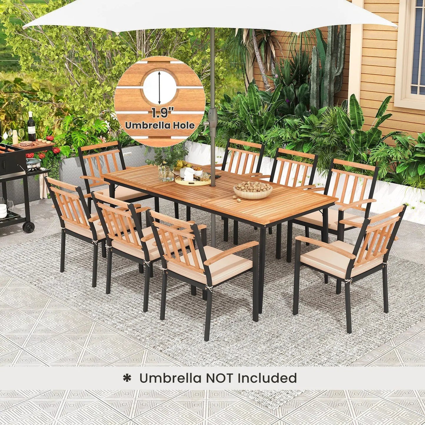 9-Piece Patio Dining Set with 8 Wooden Armchairs - Tampa Home & Garden Store