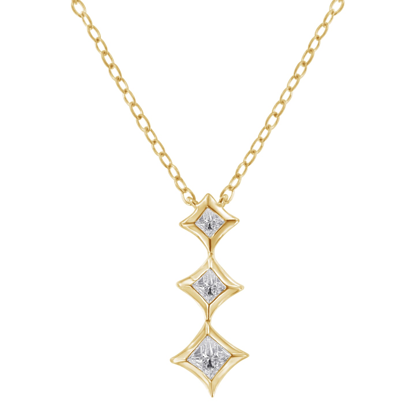 10K white gold 3-stone princess-cut diamond drop pendant necklace, 18in chain on Tampa Home & Garden Store