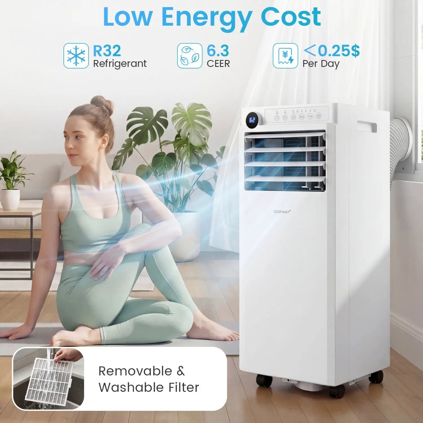 9000 BTU Portable AC with Dehumidifier and Timer
