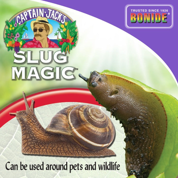 Captain Jack's Slug Magic pellets by Bonide; pesticide packaging featuring a slug and snail on Tampa Home & Garden Store