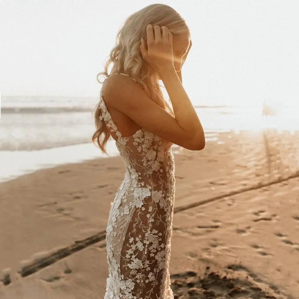 Mermaid wedding dress with 3D lace appliques, sheer panels, ivory lace by FLIPSTYLEZLLC on Tampa Home & Garden Store