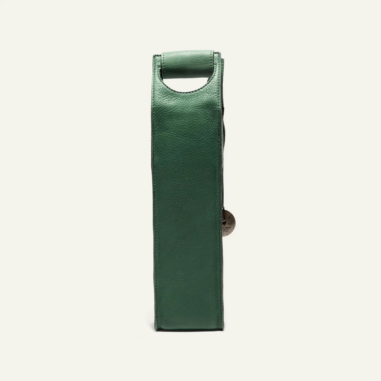 Handcrafted Will Leather Goods green leather wine case for a 750ml bottle with top handle on Tampa Home & Garden Store