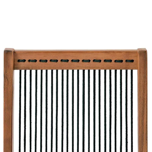 Folding roping wood chair with brown wood frame and black rope backrest indoor outdoor on Tampa Home & Garden Store
